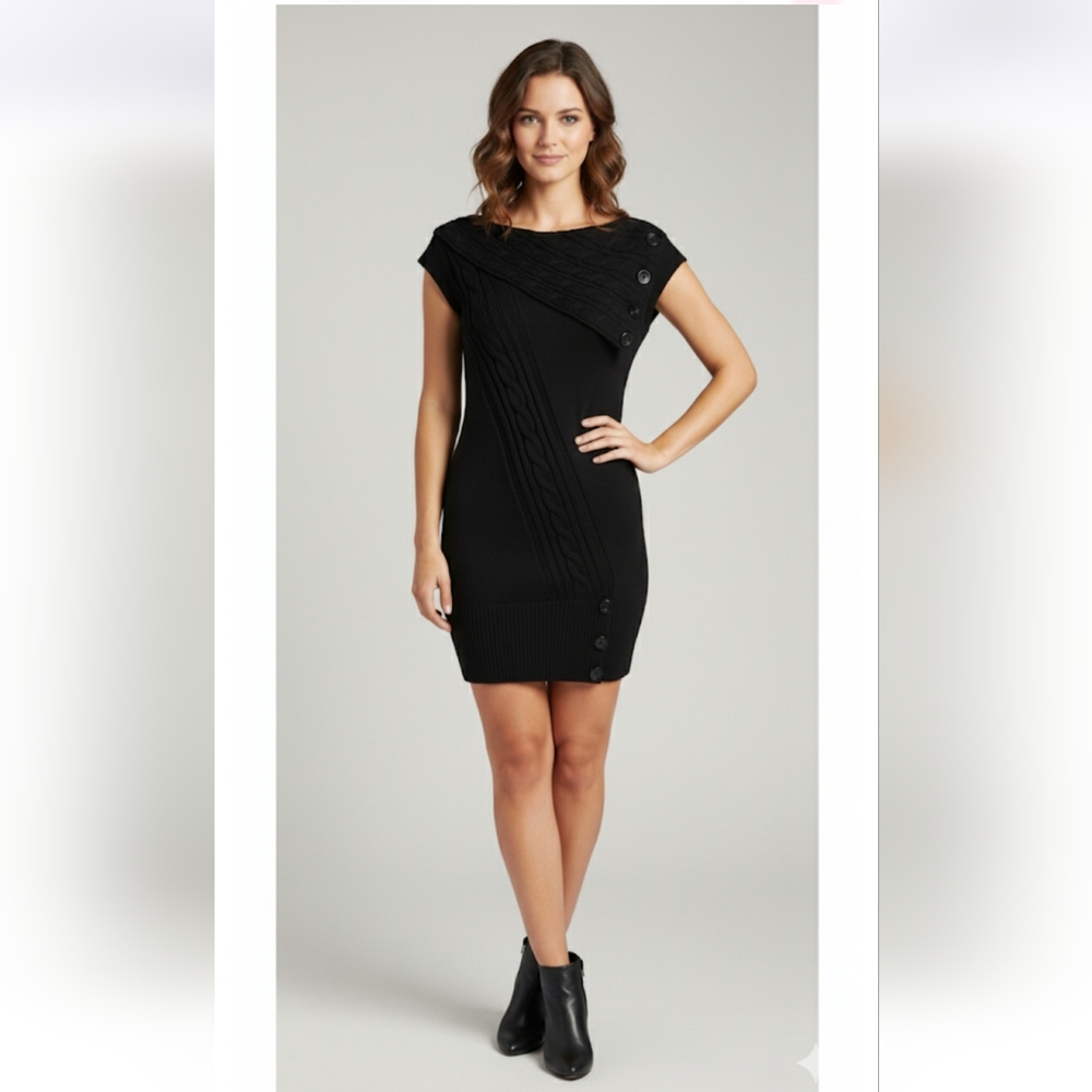 Colori solid black Adelina knit mini Bodycon dress, size S